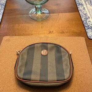 Fendi Gray and Brown Bag with Classic Stripes